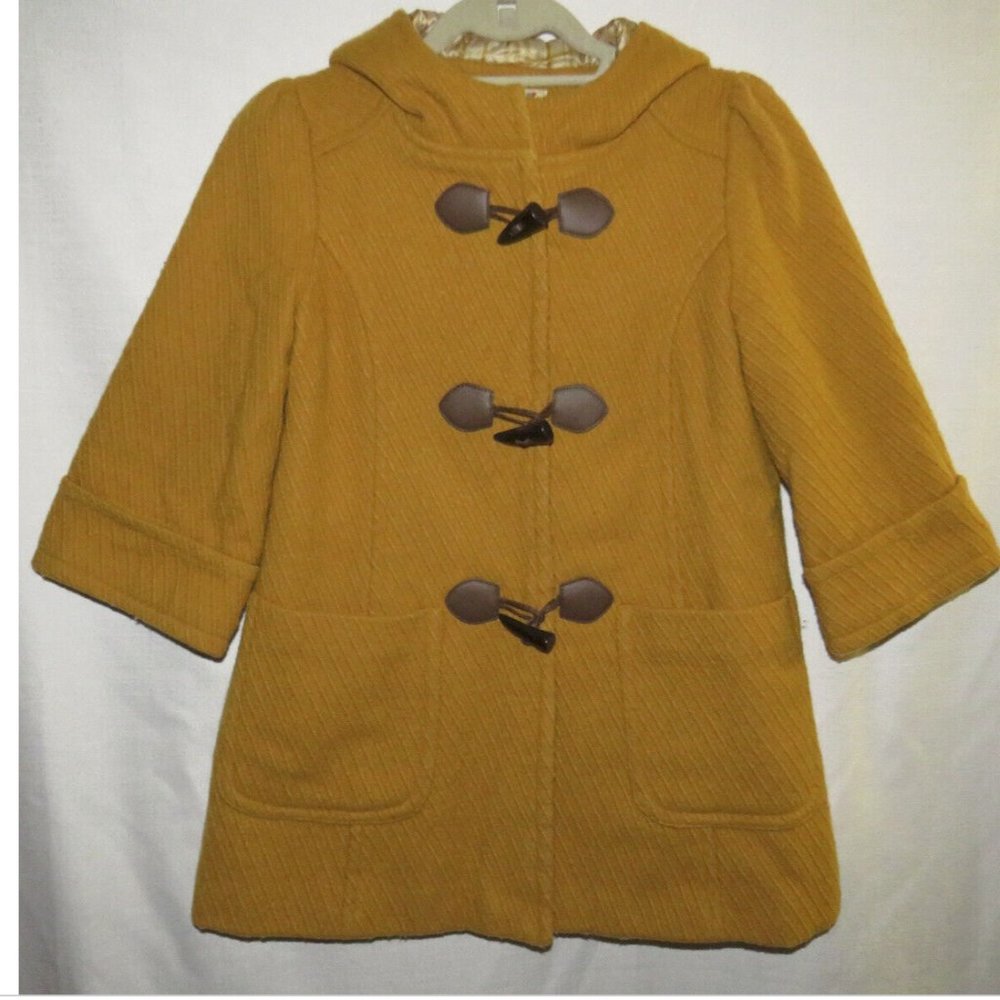 Forever21 Women's Mustard Yellow Wool Blend 3/4 Sleeve Retro Toggle Coat Size S